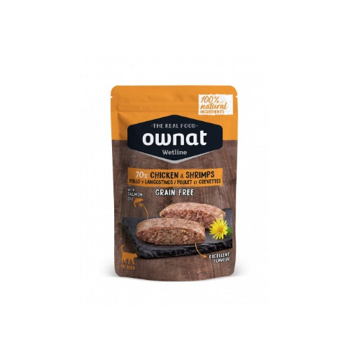 OWNAT WETLINE 無穀物主食濕包 GRAIN FREE 放牧雞肉+鮮蝦 (85g)