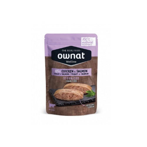 OWNAT WETLINE 無穀物主食濕包 GRAIN FREE 放牧雞肉 + 三文魚 絕育配方 (85g)