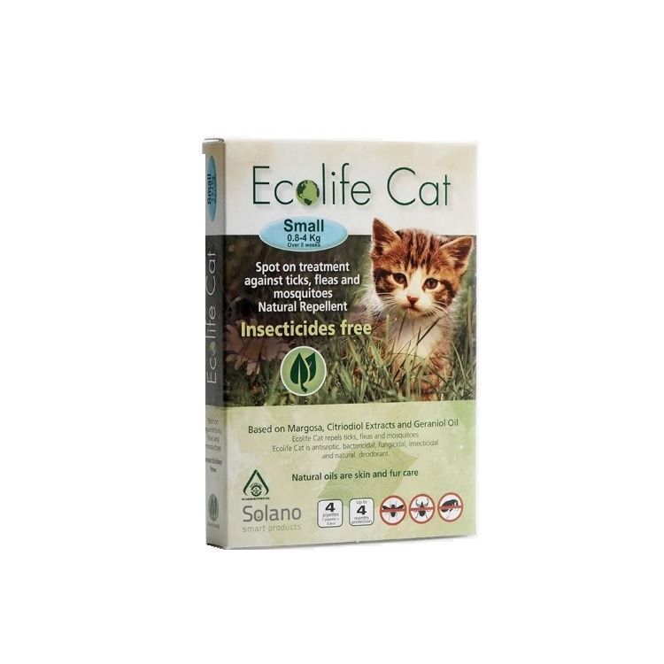 SOLANO ECOLIFE CAT SPOT ON [SMALL] 純天然驅蚤滴頸劑 一盒四支 (KITTEN) (幼貓用 0.8-4KG OVER 8 WEEKS)